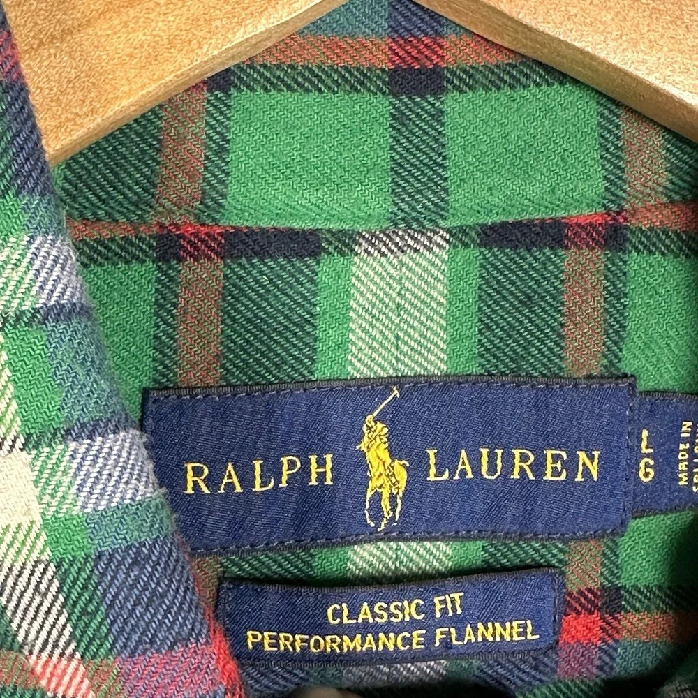 Polo Ralph Lauren Performance Flannel Green Plaid Classic Fit Men's Large